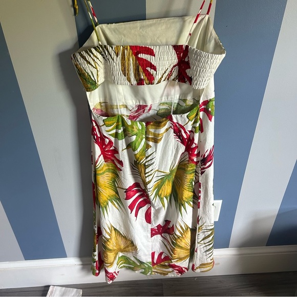 House of Harlow 1960 Midi Dress Size M Linen-Blend Cut Out Smocked Back - Picture 6 of 9